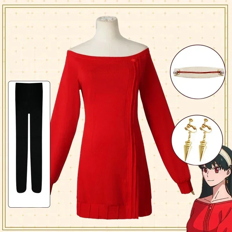 Anime Cosplay Yor Forger - Yor Forger Cosplay Uzun Kırmızı Örgü