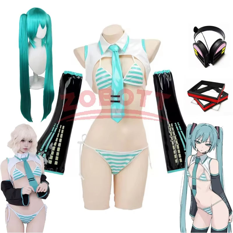 Anime Cosplay Bikini - Anime Miku Cosplay Miku Formülü Takım